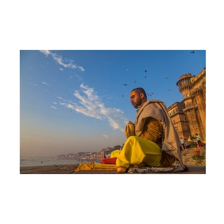 Souvik Banerjee 'Morning Meditation Along Ganges' Canvas Art, 12x19